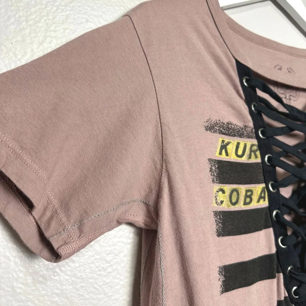 Trunk Ltd Kurt Cobain Lace Up Graphic Tee Mauve Nirvana Grunge Shirt Womens S